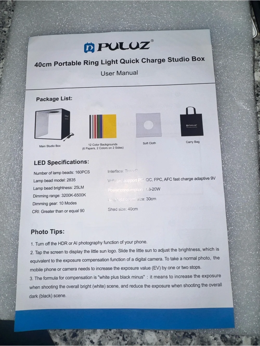 Portable Photo Light Box with Color Backdrops - Black and Multicolor